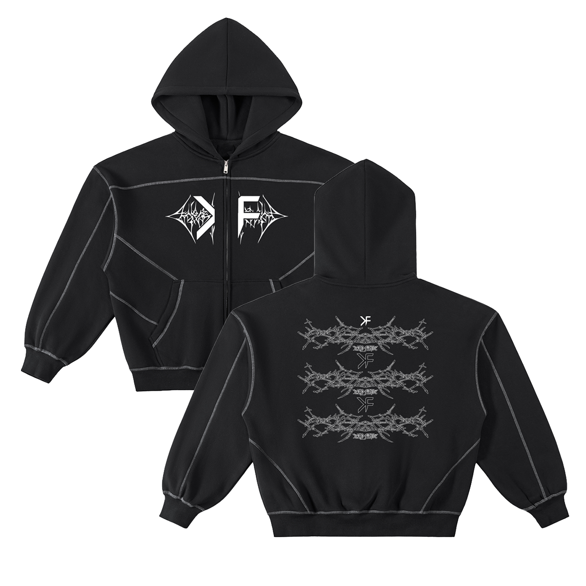 REVENANT Contrast-Stitched Boxy Fleece Zip Hoodie