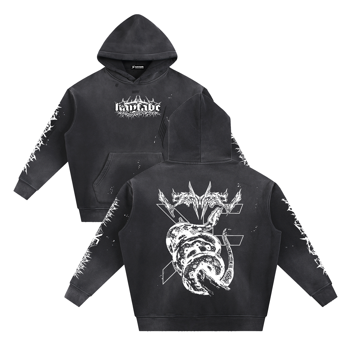 WRAITH Vintage Washed Frayed Fleece Hoodie