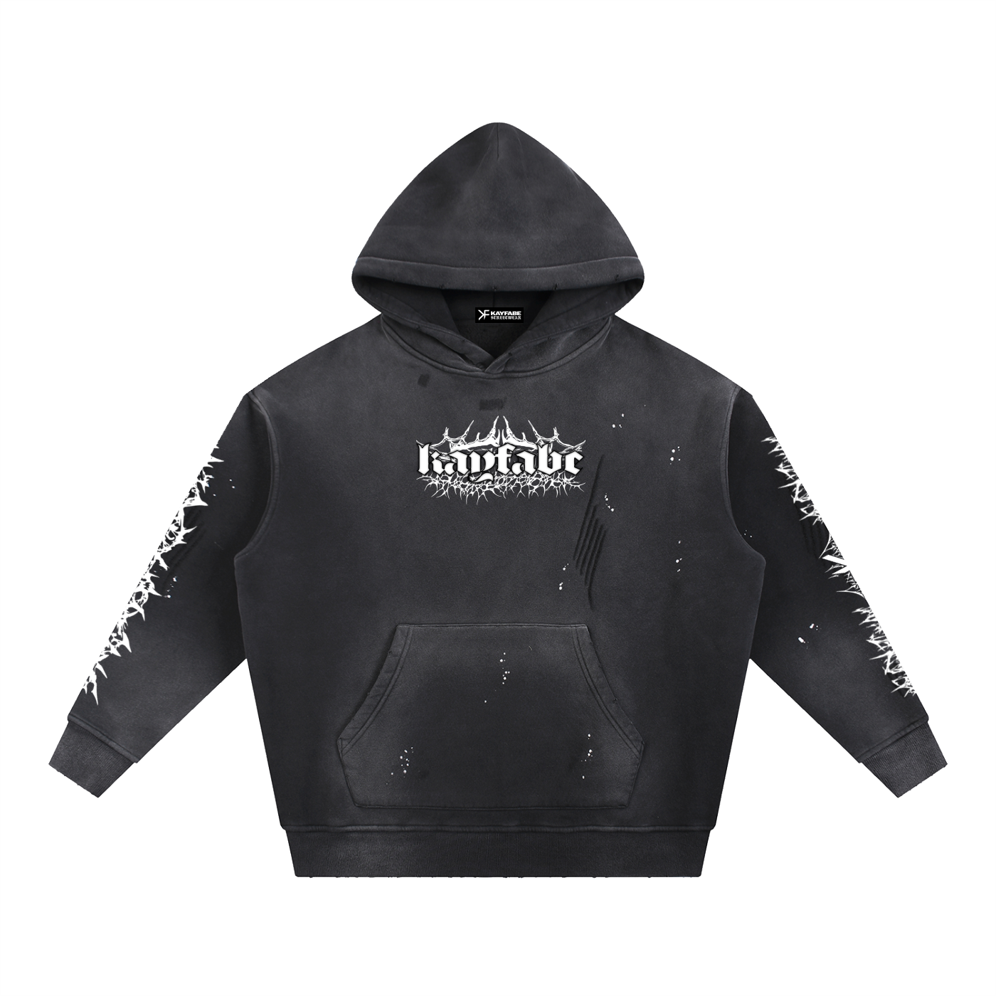 WRAITH Vintage Washed Frayed Fleece Hoodie